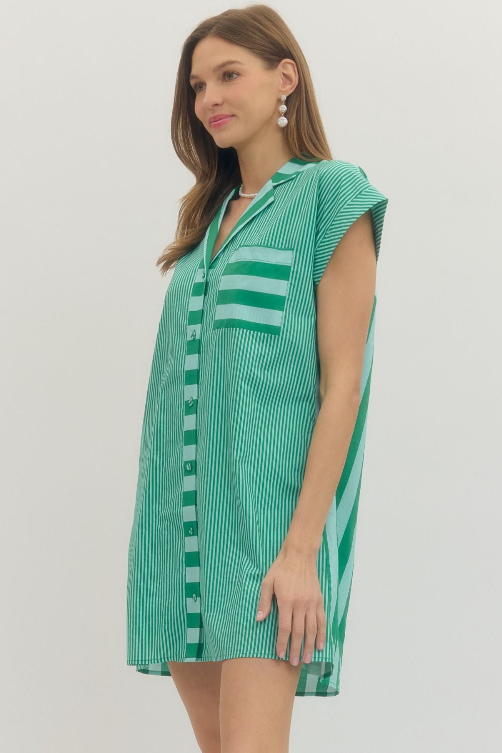 Green + Sky Blue Striped Dress