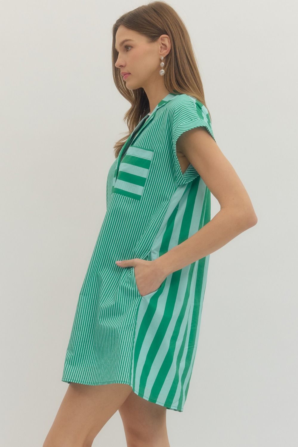 Green + Sky Blue Striped Dress