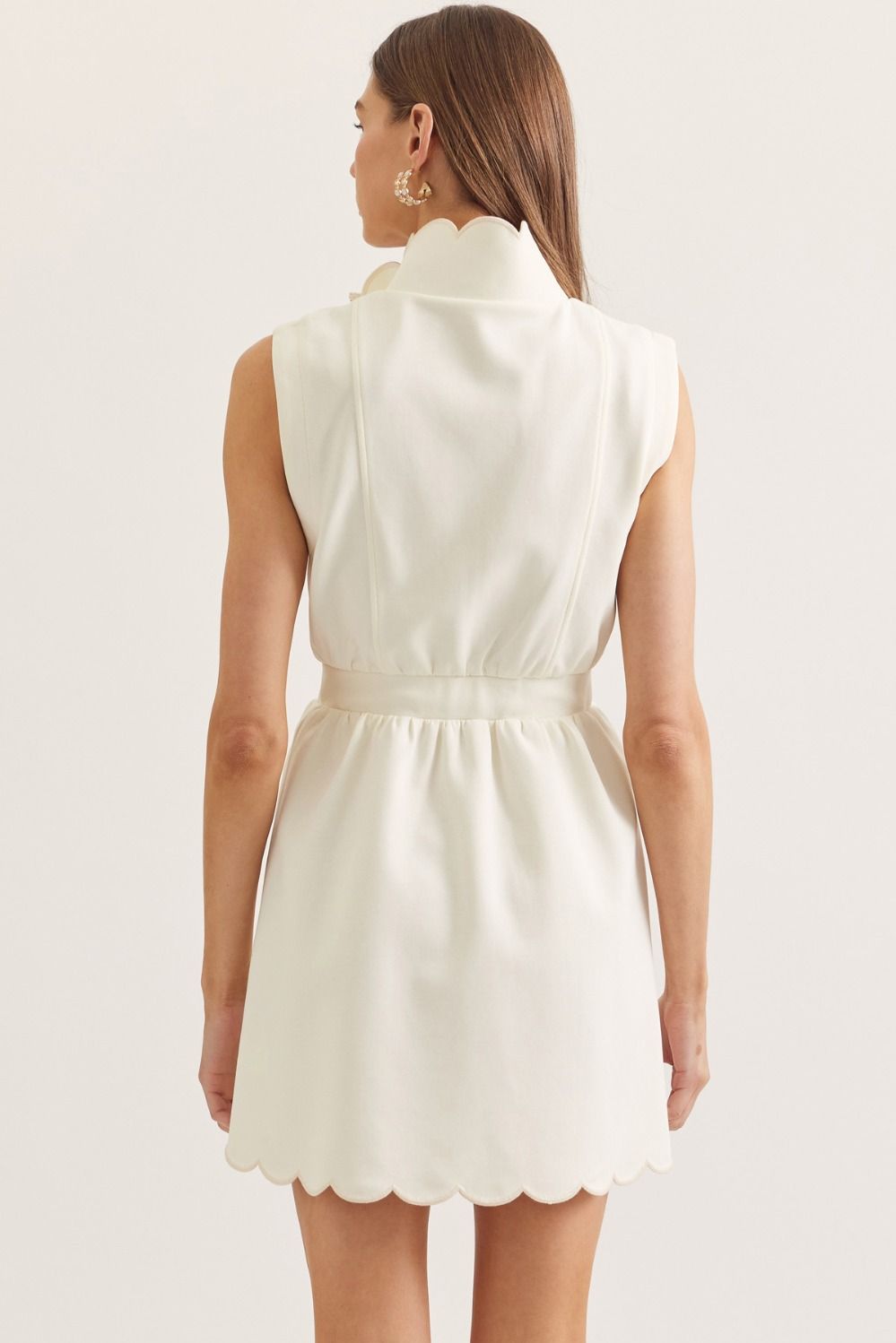 Cream Scalloped Mini Dress with Zipper