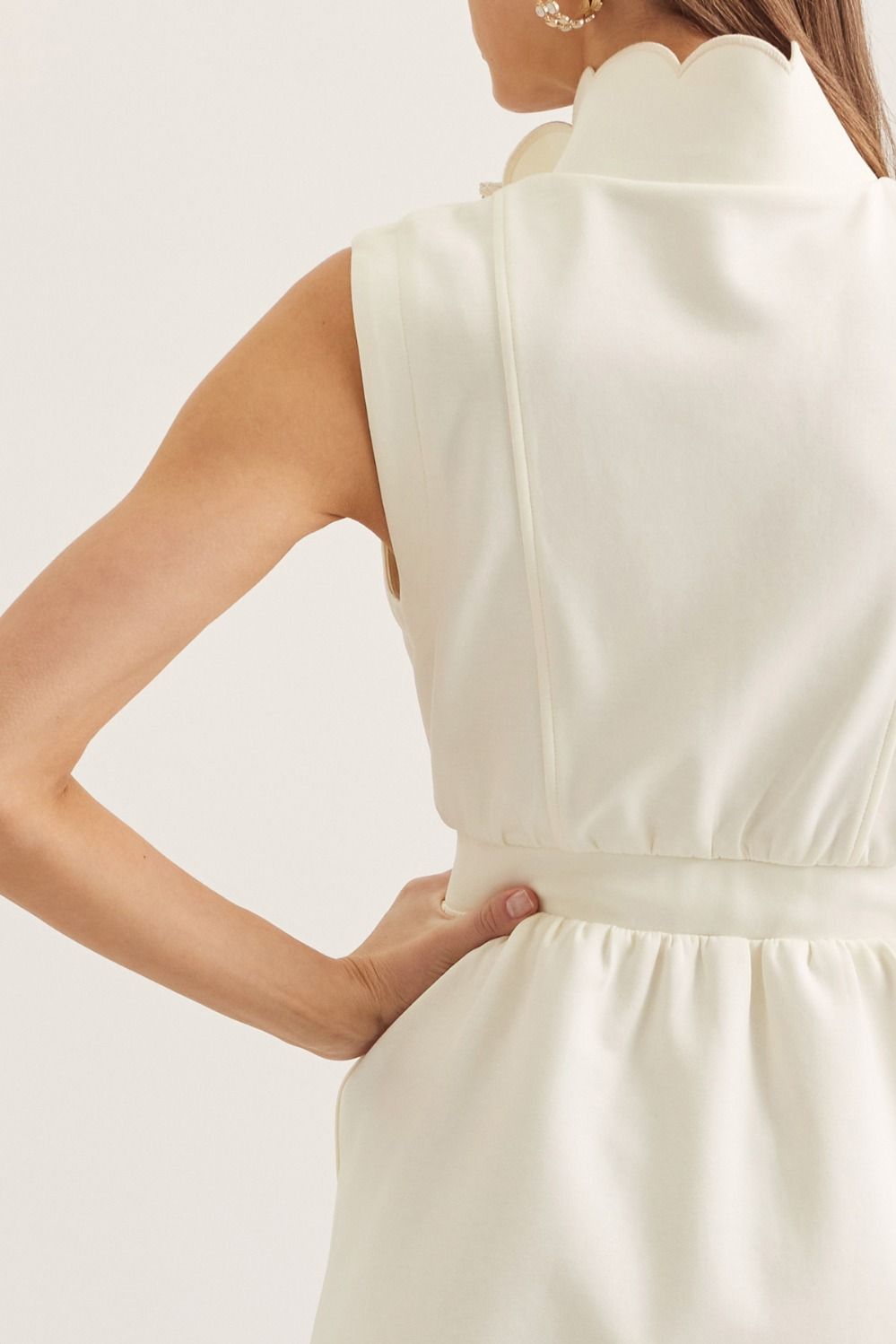 Cream Scalloped Mini Dress with Zipper
