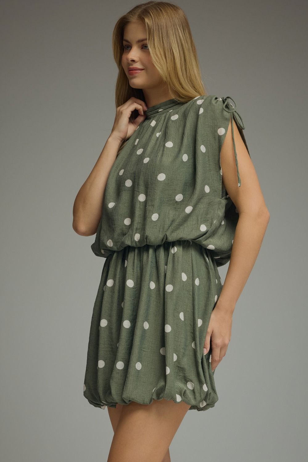 Olive Polka Dot Sleeveless Mini Dress