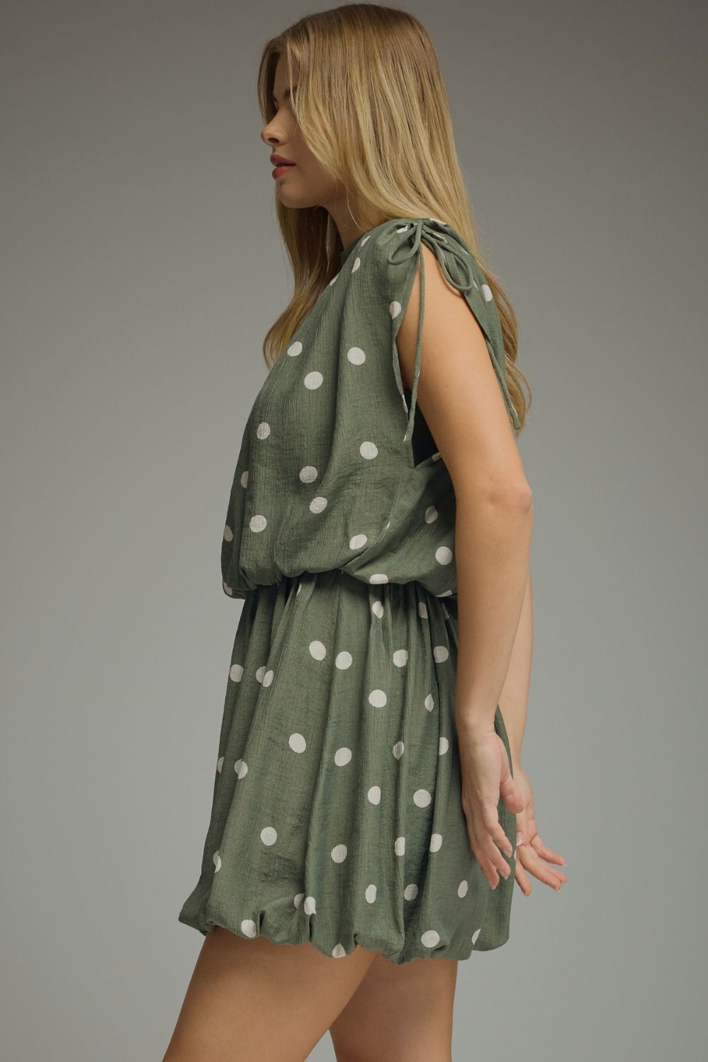 Olive Polka Dot Sleeveless Mini Dress