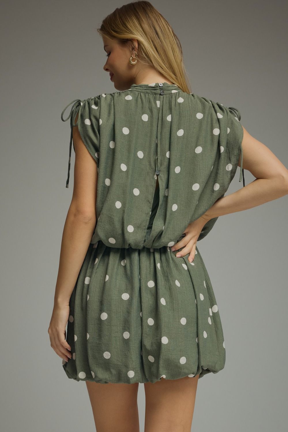 Olive Polka Dot Sleeveless Mini Dress