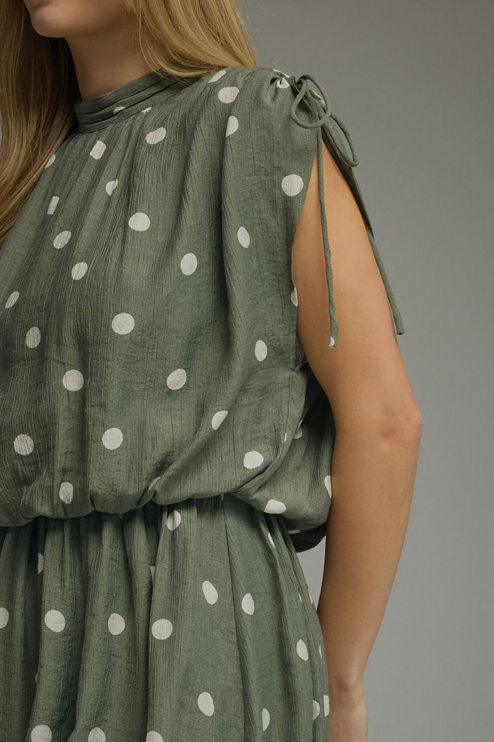 Olive Polka Dot Sleeveless Mini Dress
