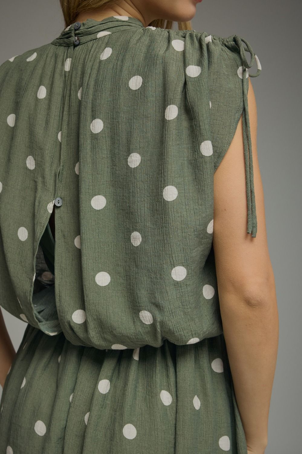 Olive Polka Dot Sleeveless Mini Dress