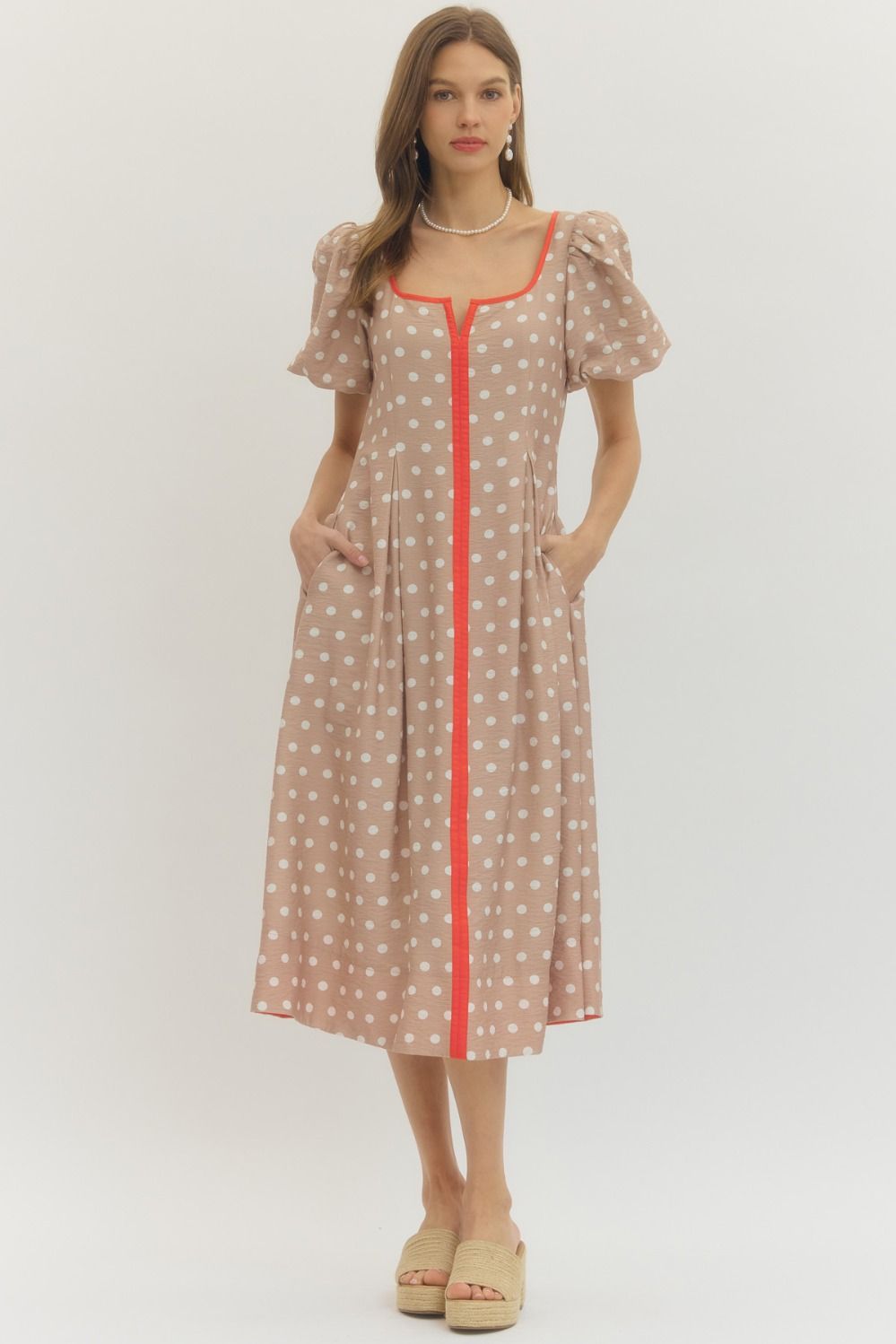Polkadot Almond Midi Dress