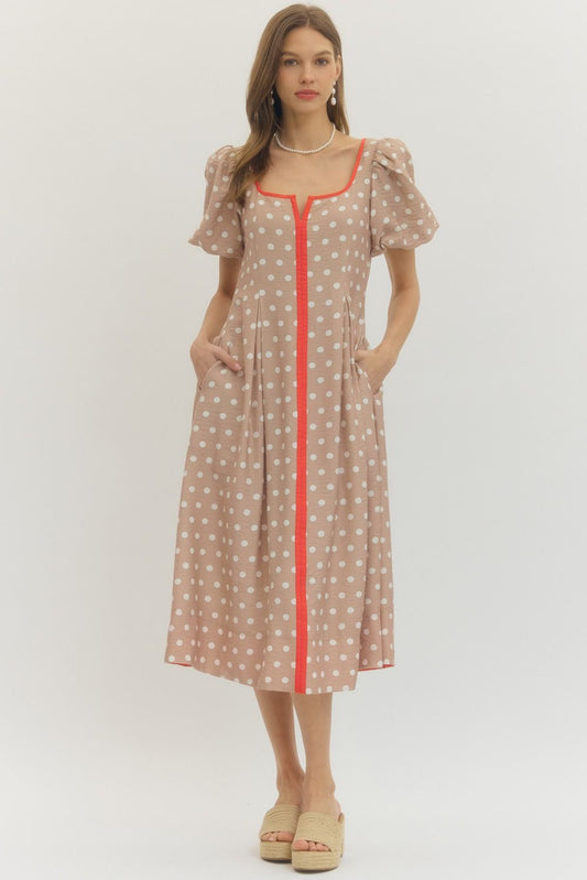 Polkadot Almond Midi Dress