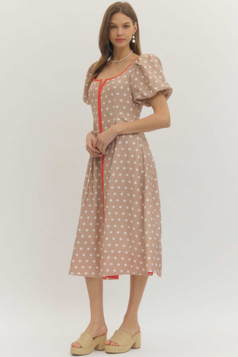 Polkadot Almond Midi Dress