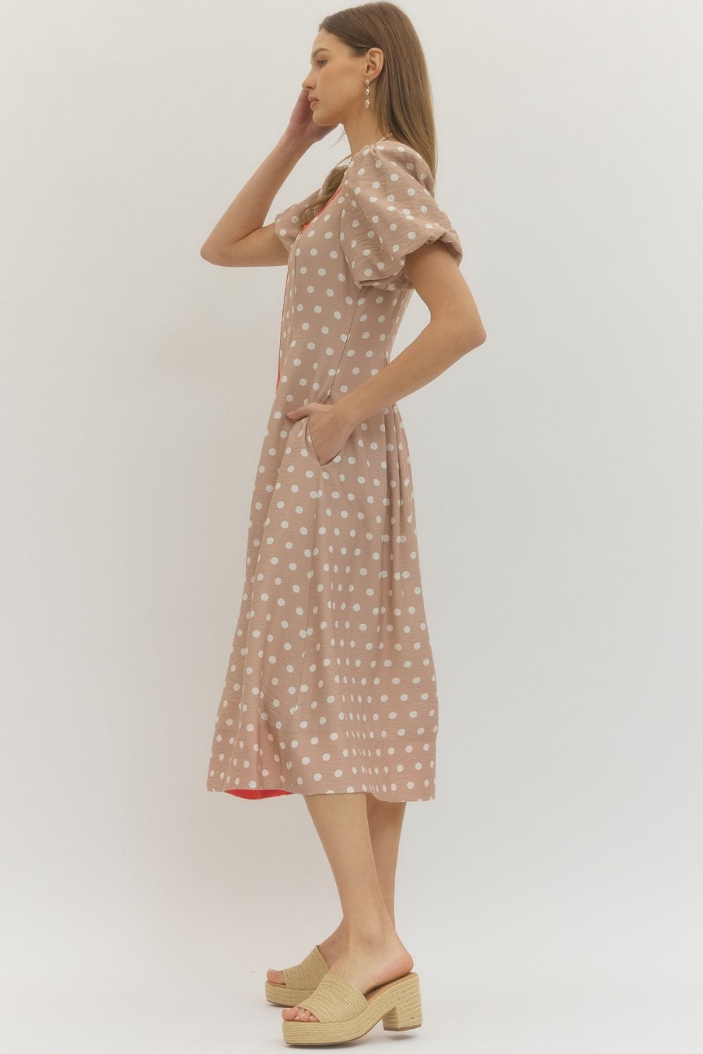Polkadot Almond Midi Dress