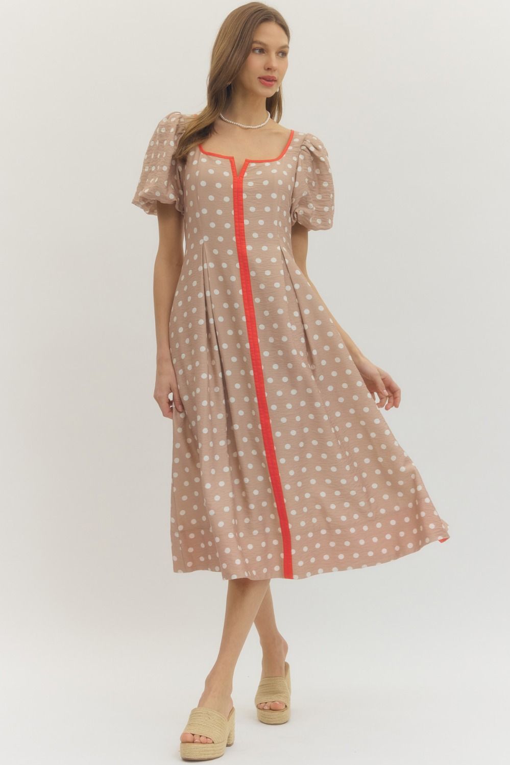 Polkadot Almond Midi Dress