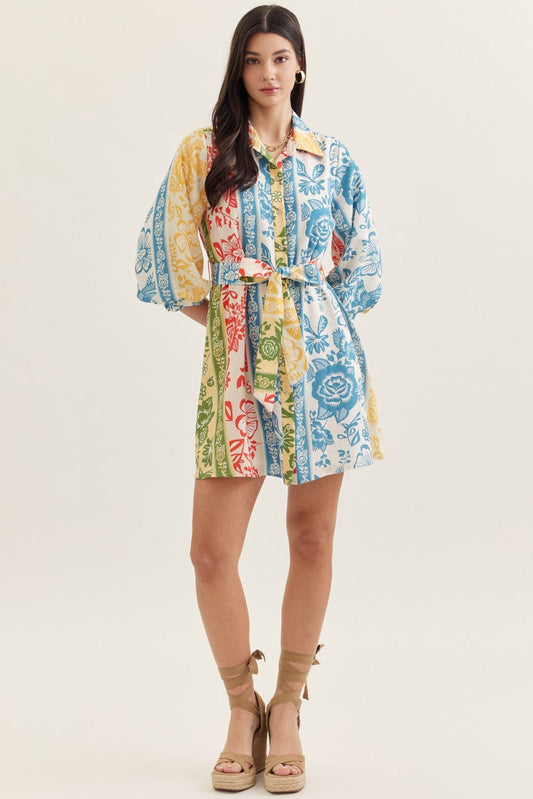 Denim Blue Botanical Stripe Dress