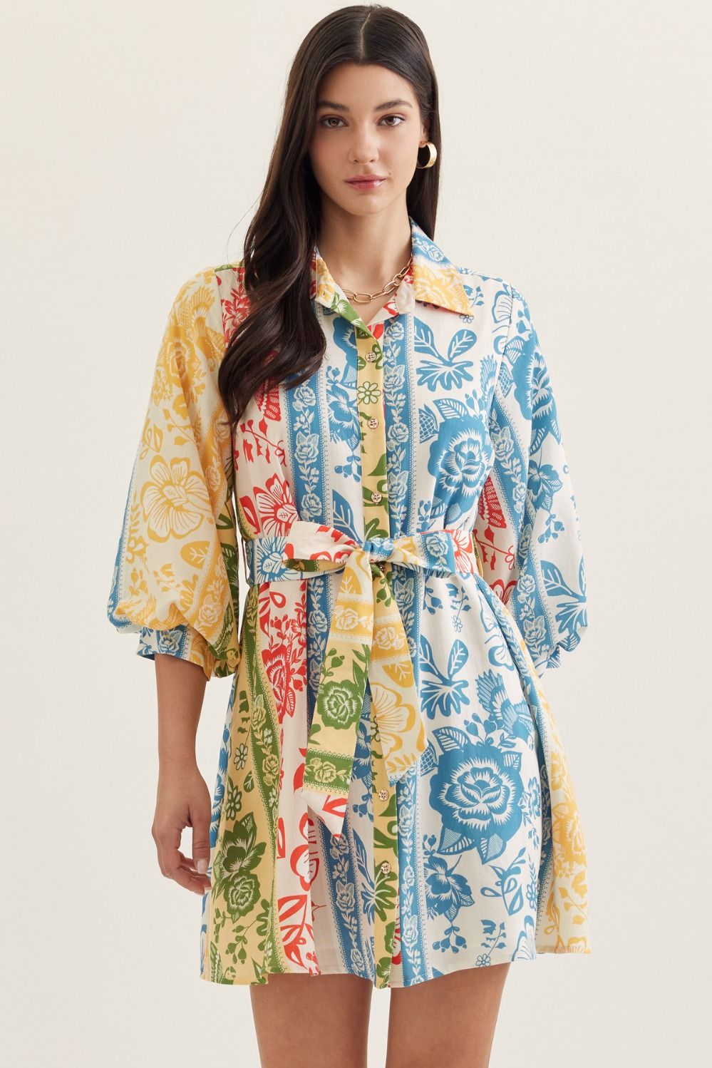 Denim Blue Botanical Stripe Dress