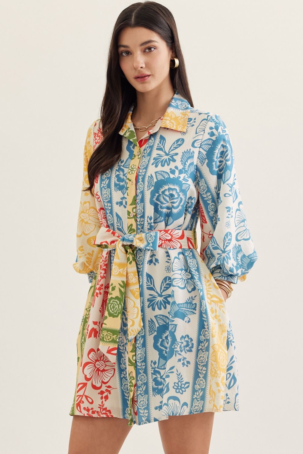 Denim Blue Botanical Stripe Dress