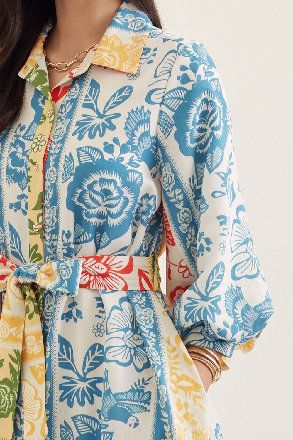 Denim Blue Botanical Stripe Dress