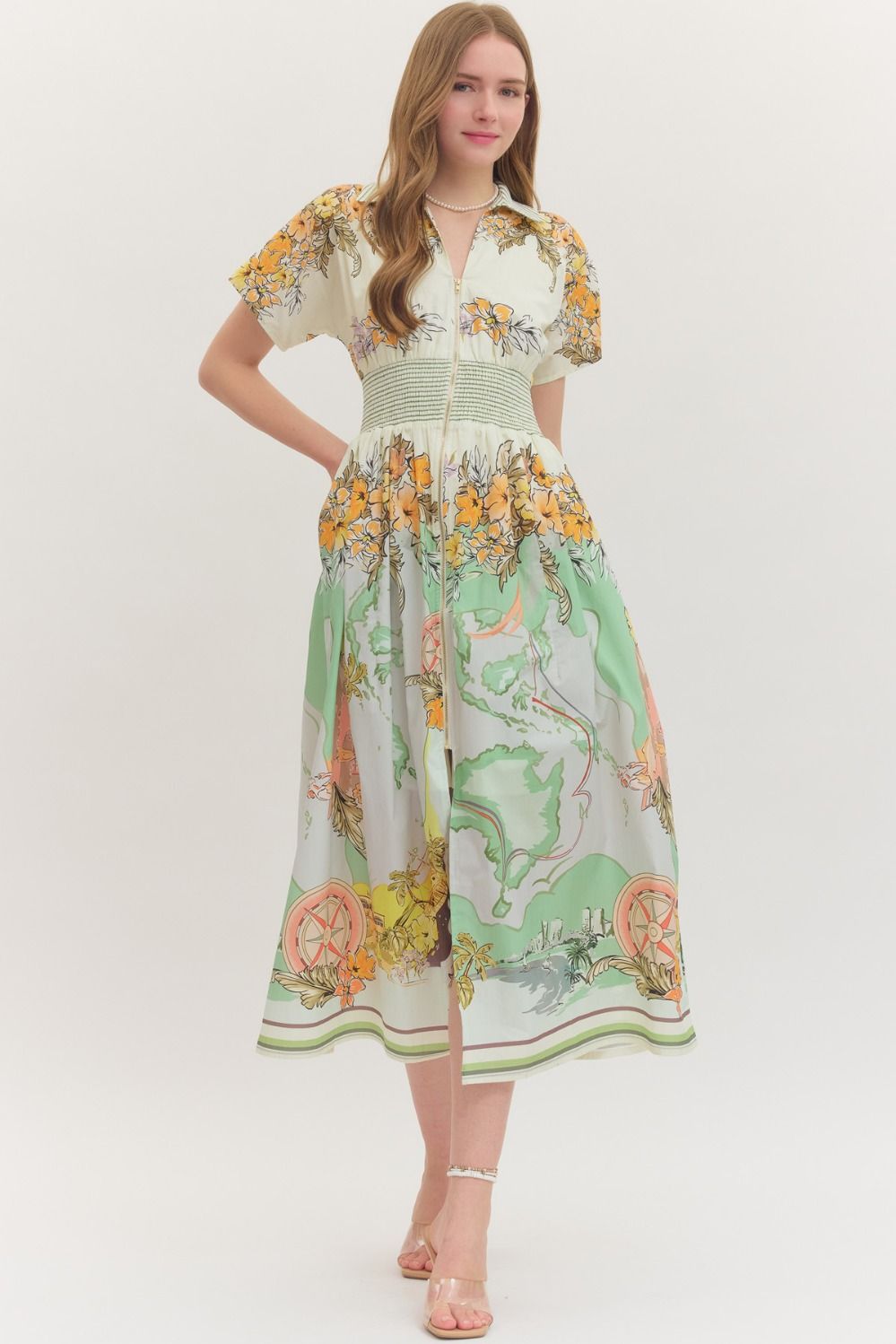Orange and Sage Nautical Midi Dress