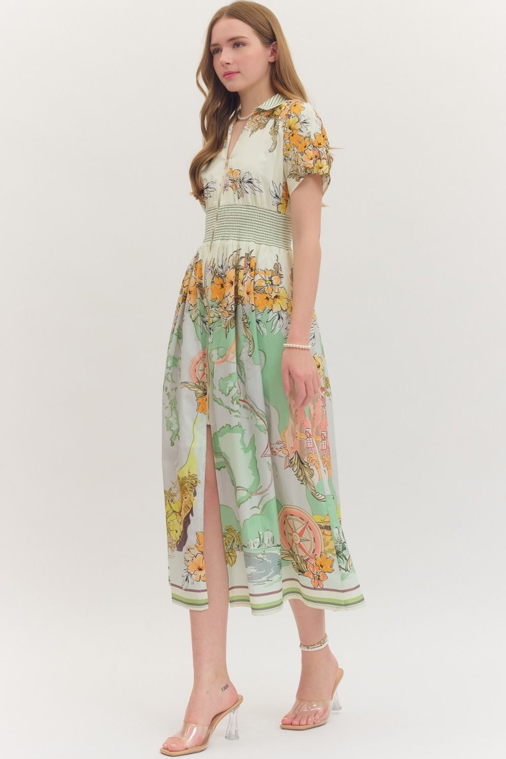 Orange and Sage Nautical Midi Dress