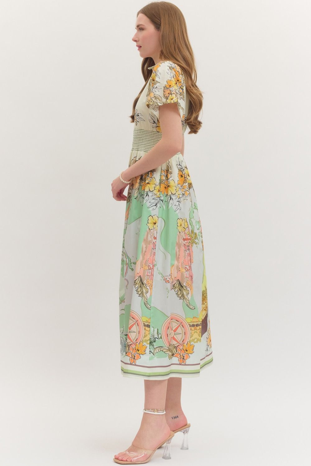 Orange and Sage Nautical Midi Dress