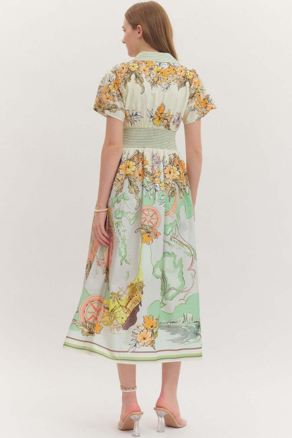 Orange and Sage Nautical Midi Dress