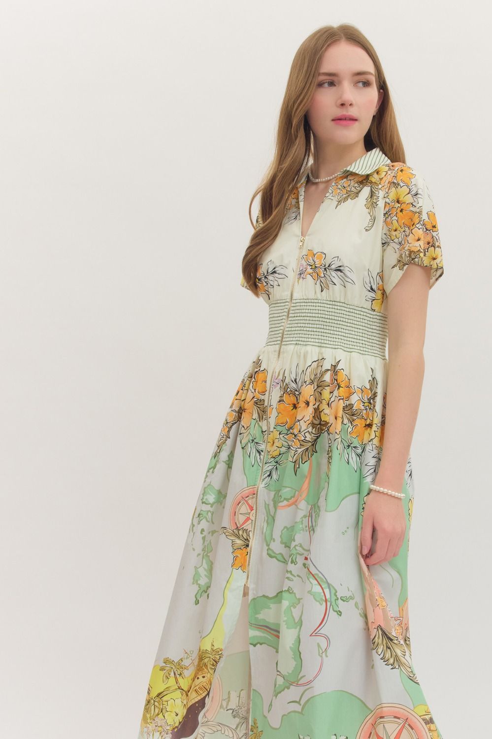 Orange and Sage Nautical Midi Dress