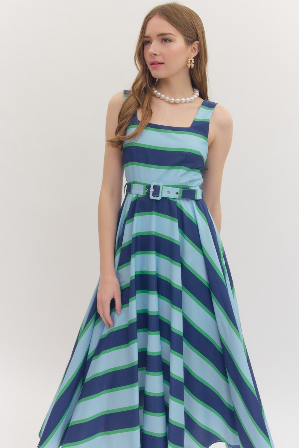 Navy Striped Circle Dress with Belt