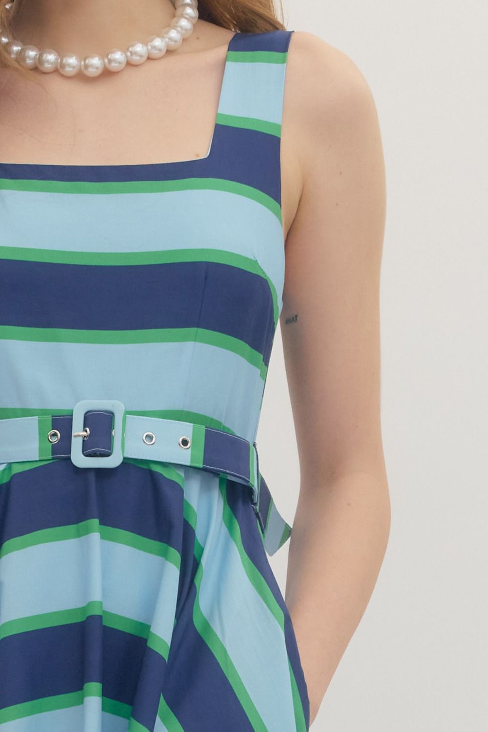 Navy Striped Circle Dress with Belt