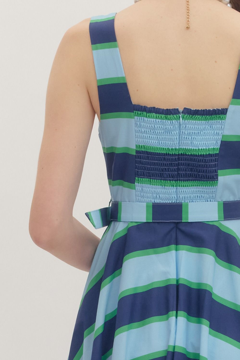 Navy Striped Circle Dress with Belt