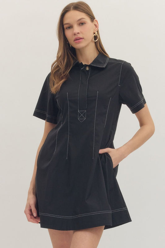 Black Stitched Mini Dress