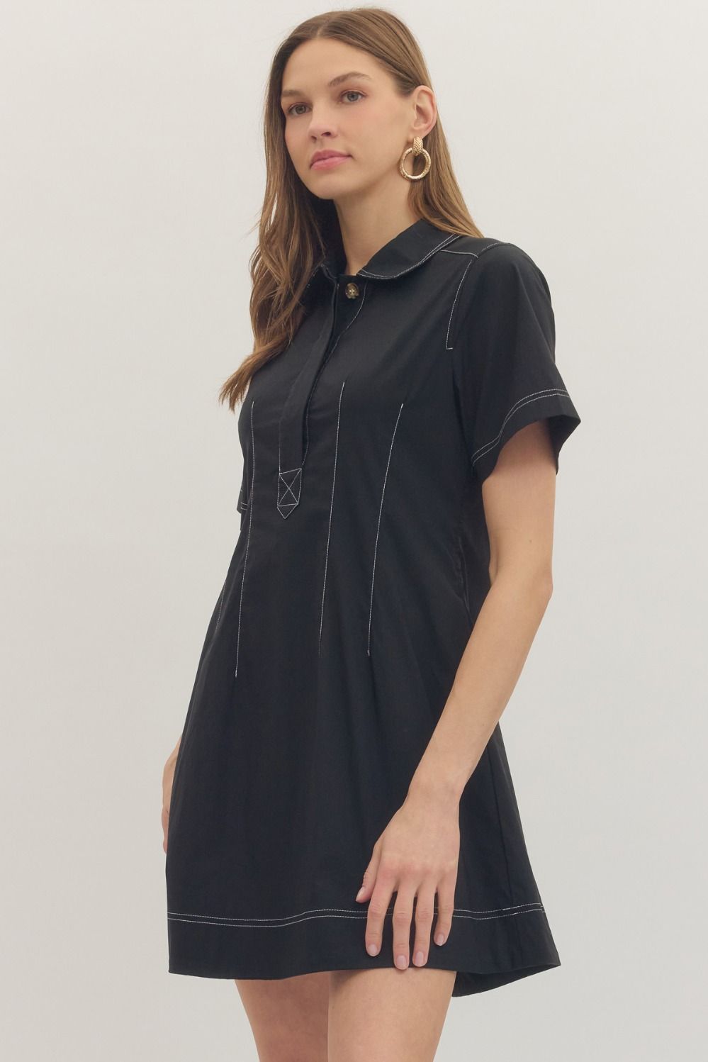 Black Stitched Mini Dress