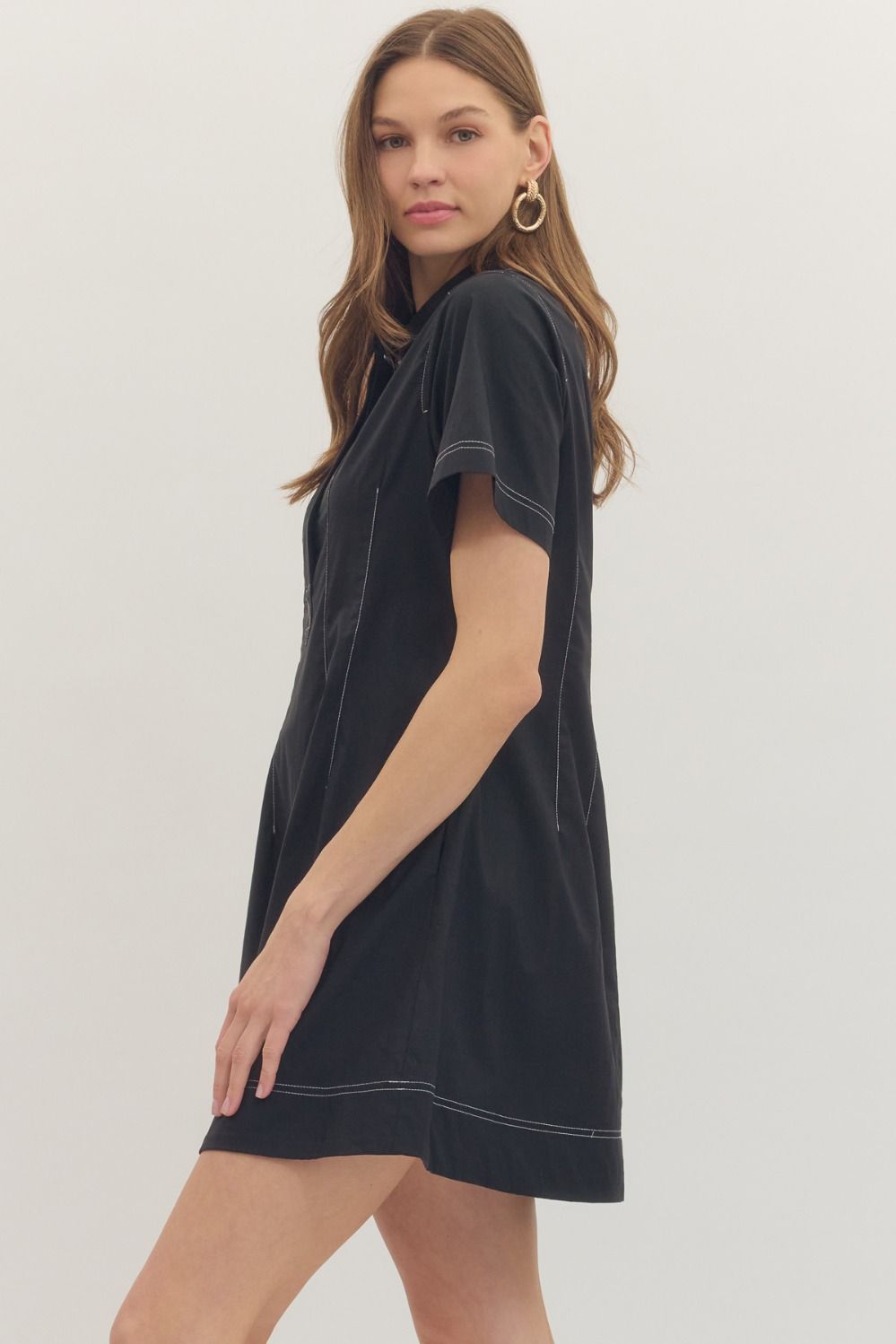 Black Stitched Mini Dress