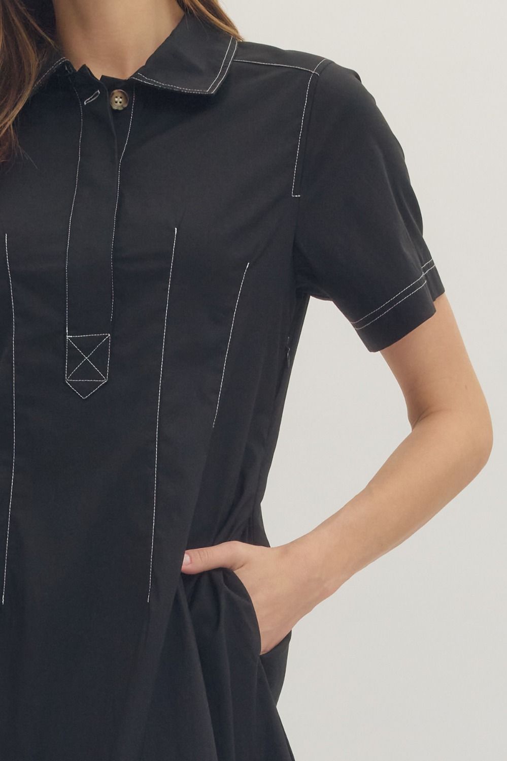 Black Stitched Mini Dress