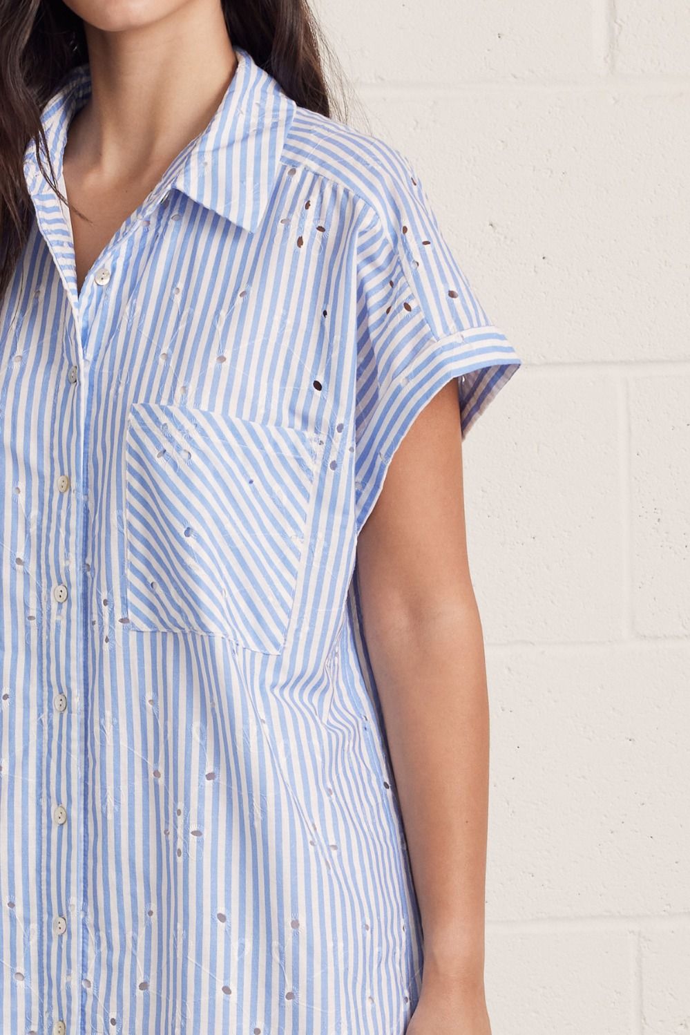 Blue Striped Short Sleeve Midi Dress