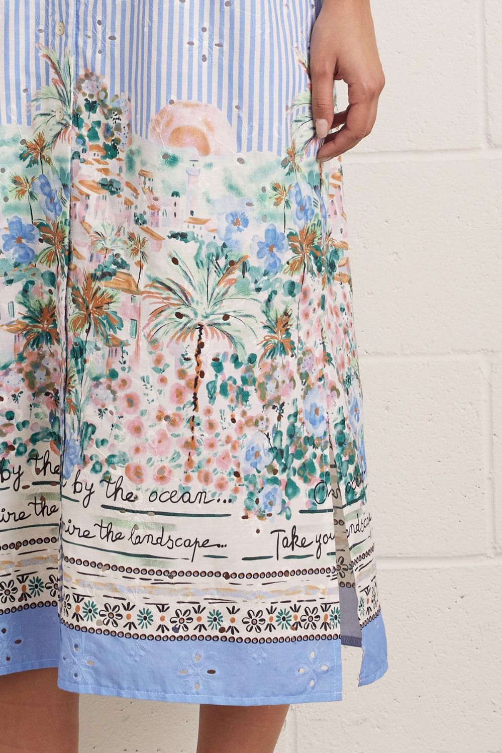 Blue Striped Short Sleeve Midi Dress