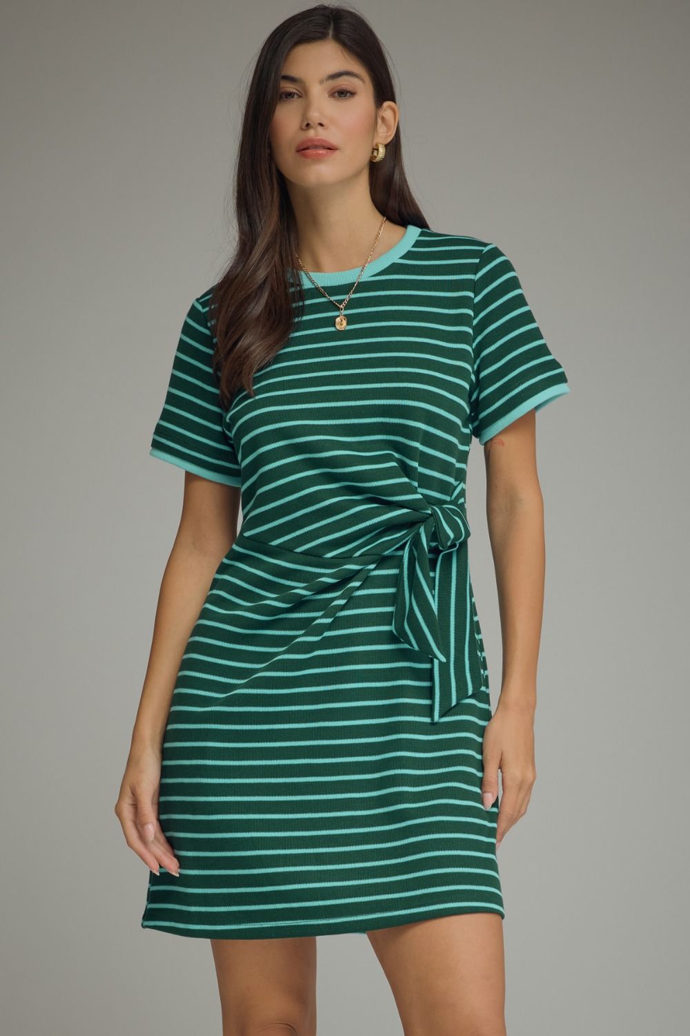 STRIPED MINI DRESS WITH WAIST TIE