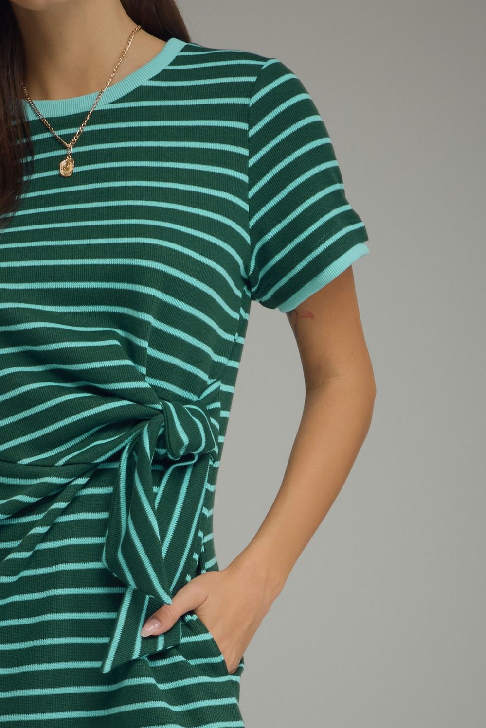 STRIPED MINI DRESS WITH WAIST TIE