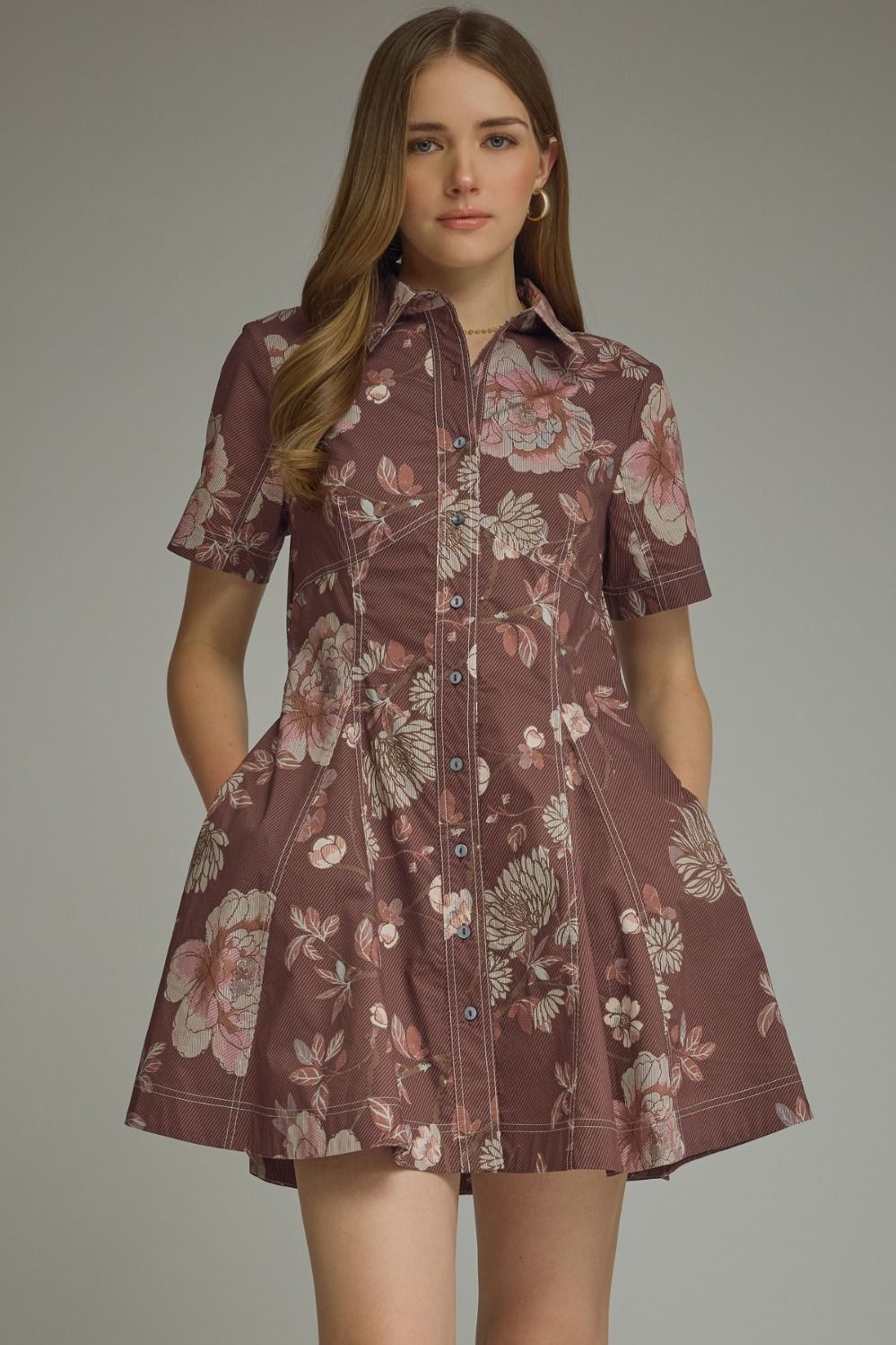 Red Bean Floral Print Mini Dress