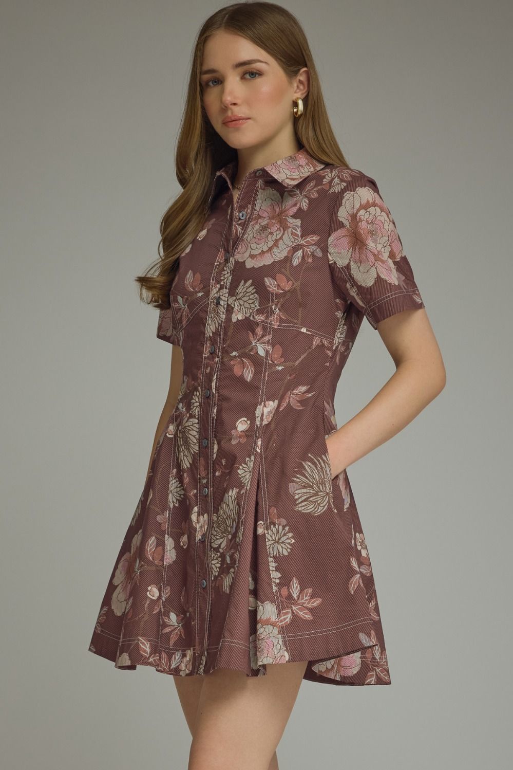 Red Bean Floral Print Mini Dress