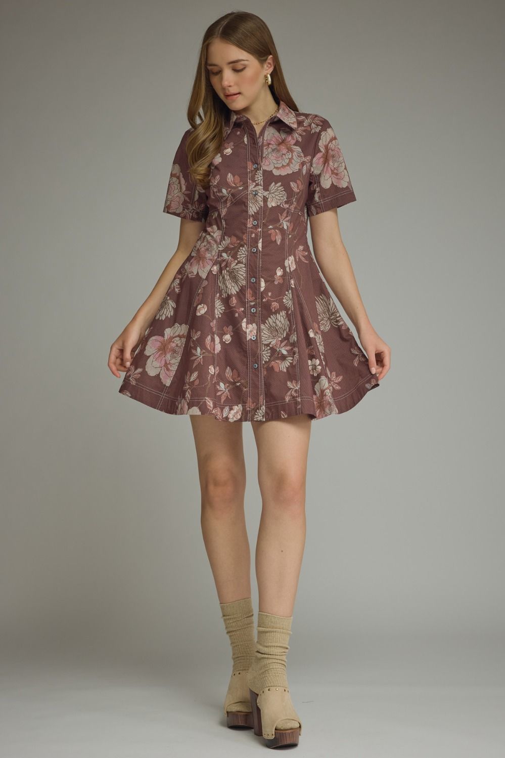 Red Bean Floral Print Mini Dress