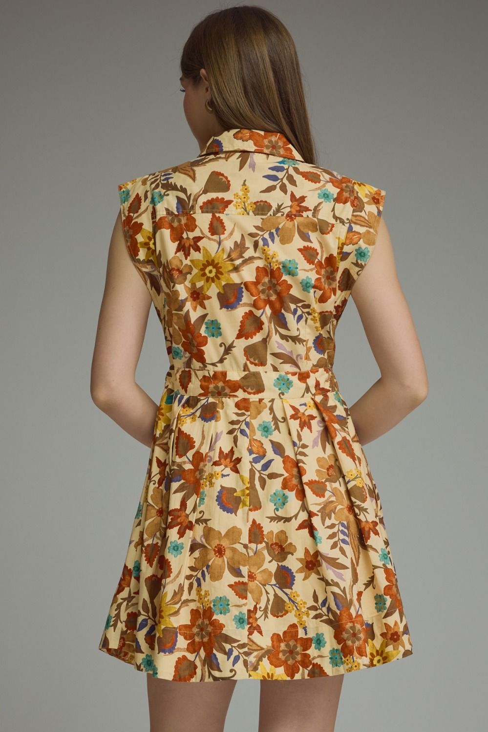 Tan Fall Floral Sleeveless Dress
