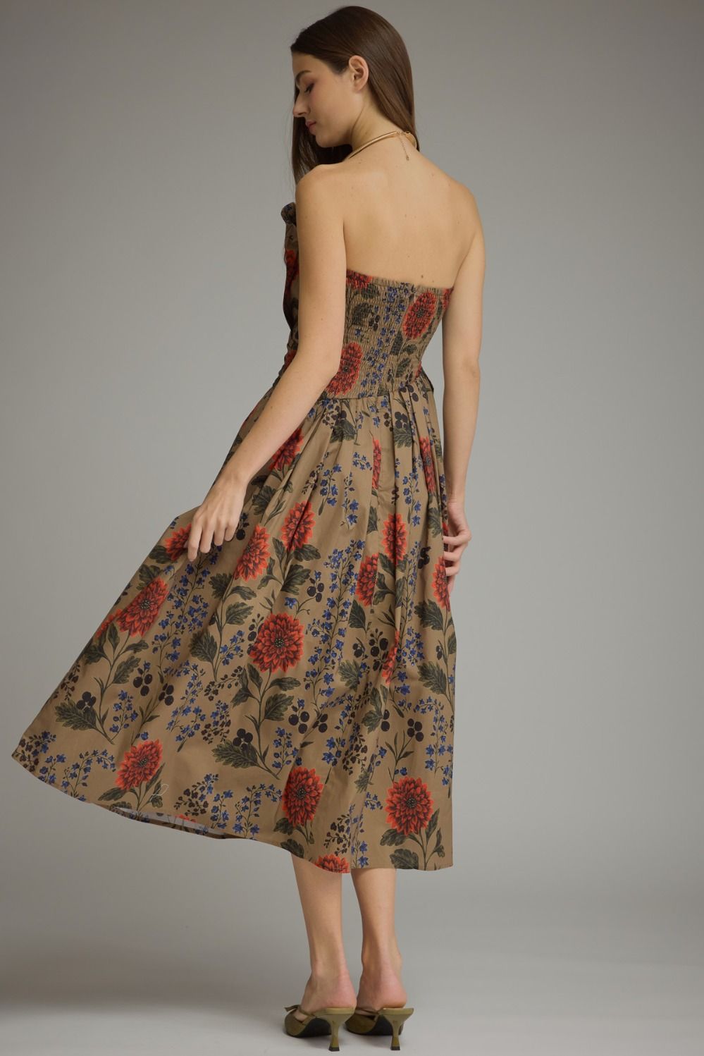 Floral Fall Sleeveless Pleated Midi Dress