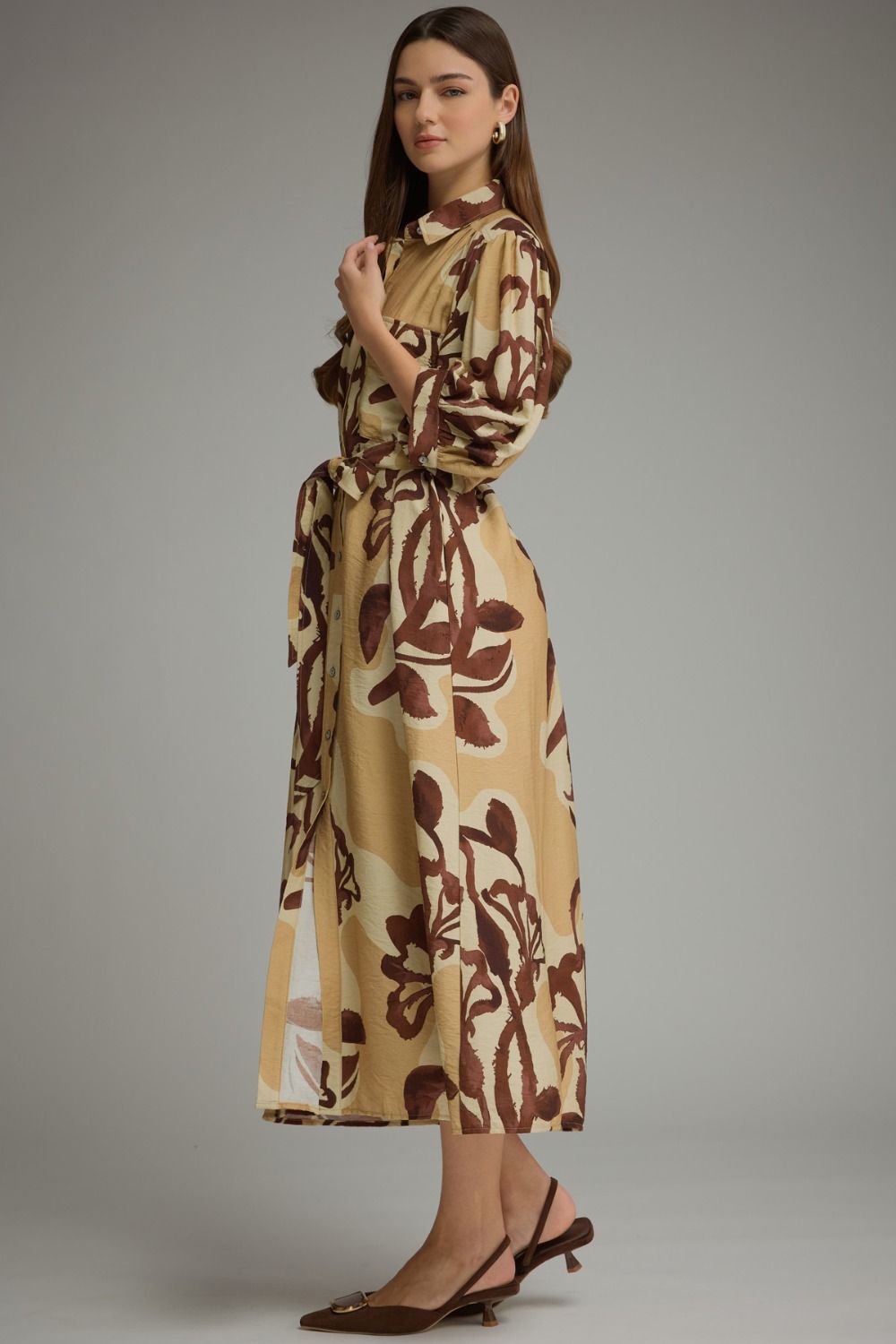 Golden Hour Floral Puff Sleeve Midi Dress