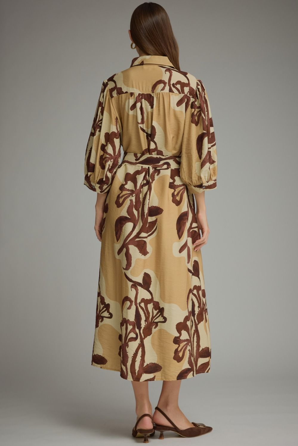 Golden Hour Floral Puff Sleeve Midi Dress