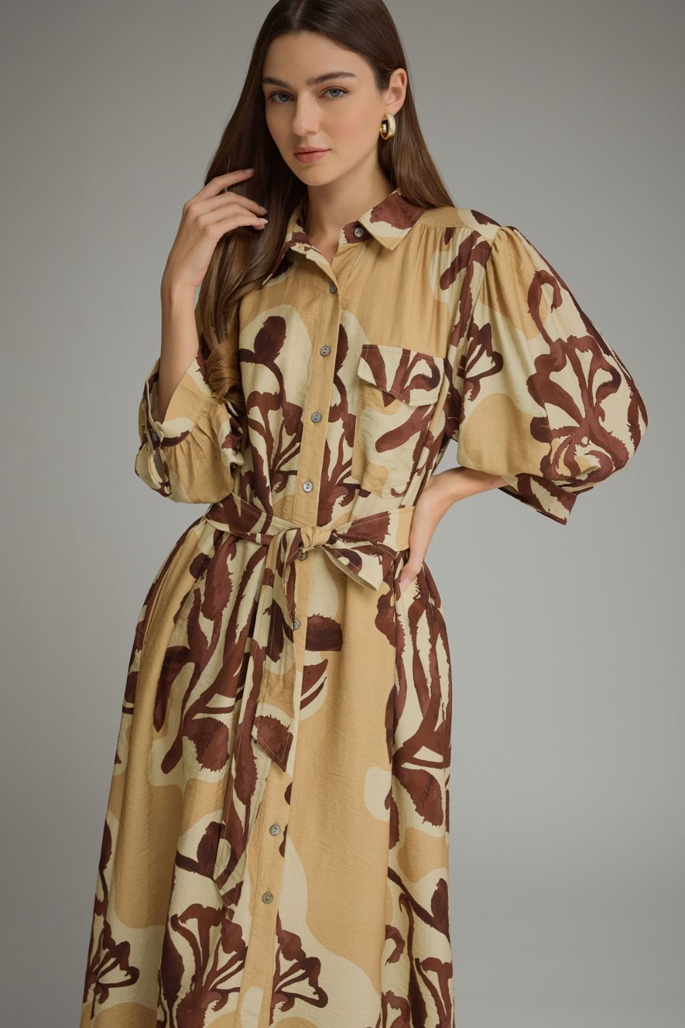 Golden Hour Floral Puff Sleeve Midi Dress
