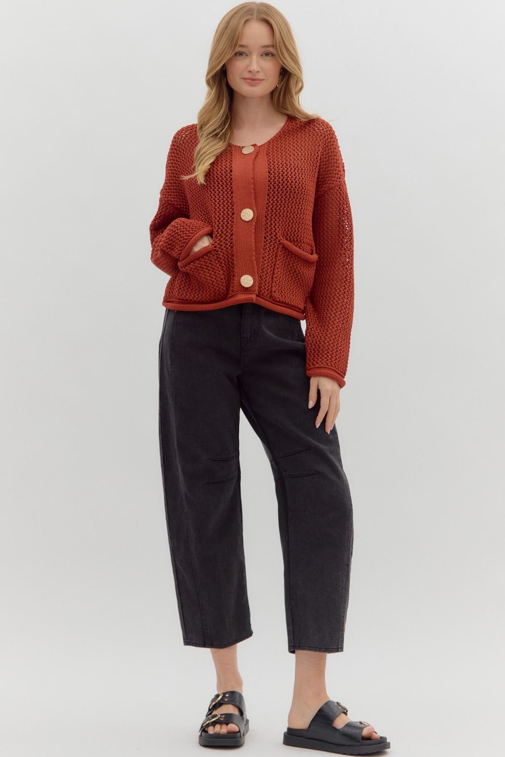 Rust Knit Long Sleeve Cardigan