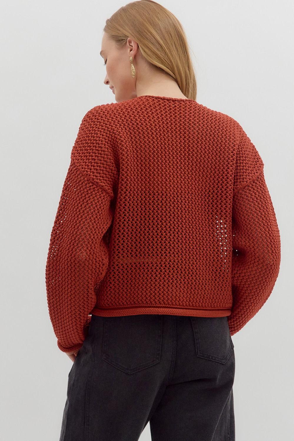 Rust Knit Long Sleeve Cardigan