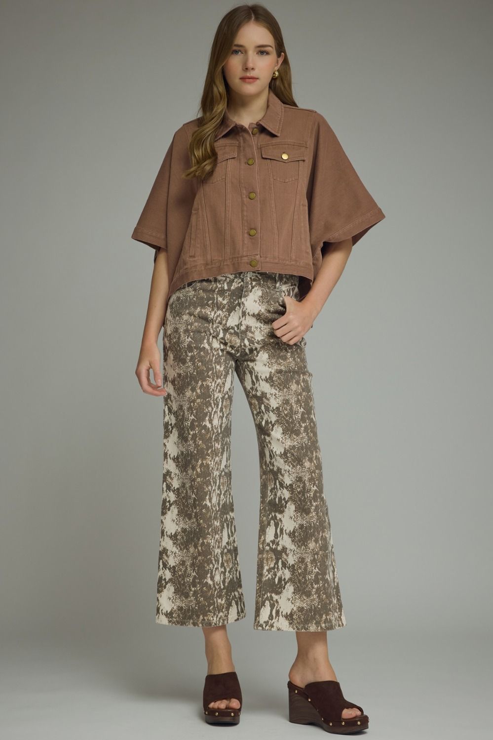Cocoa Utility Denim Short-Sleeve Jacket