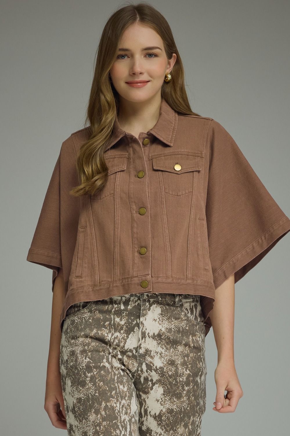 Cocoa Utility Denim Short-Sleeve Jacket