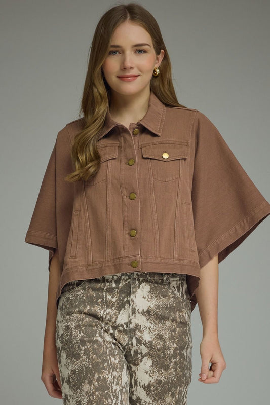 Cocoa Utility Denim Short-Sleeve Jacket