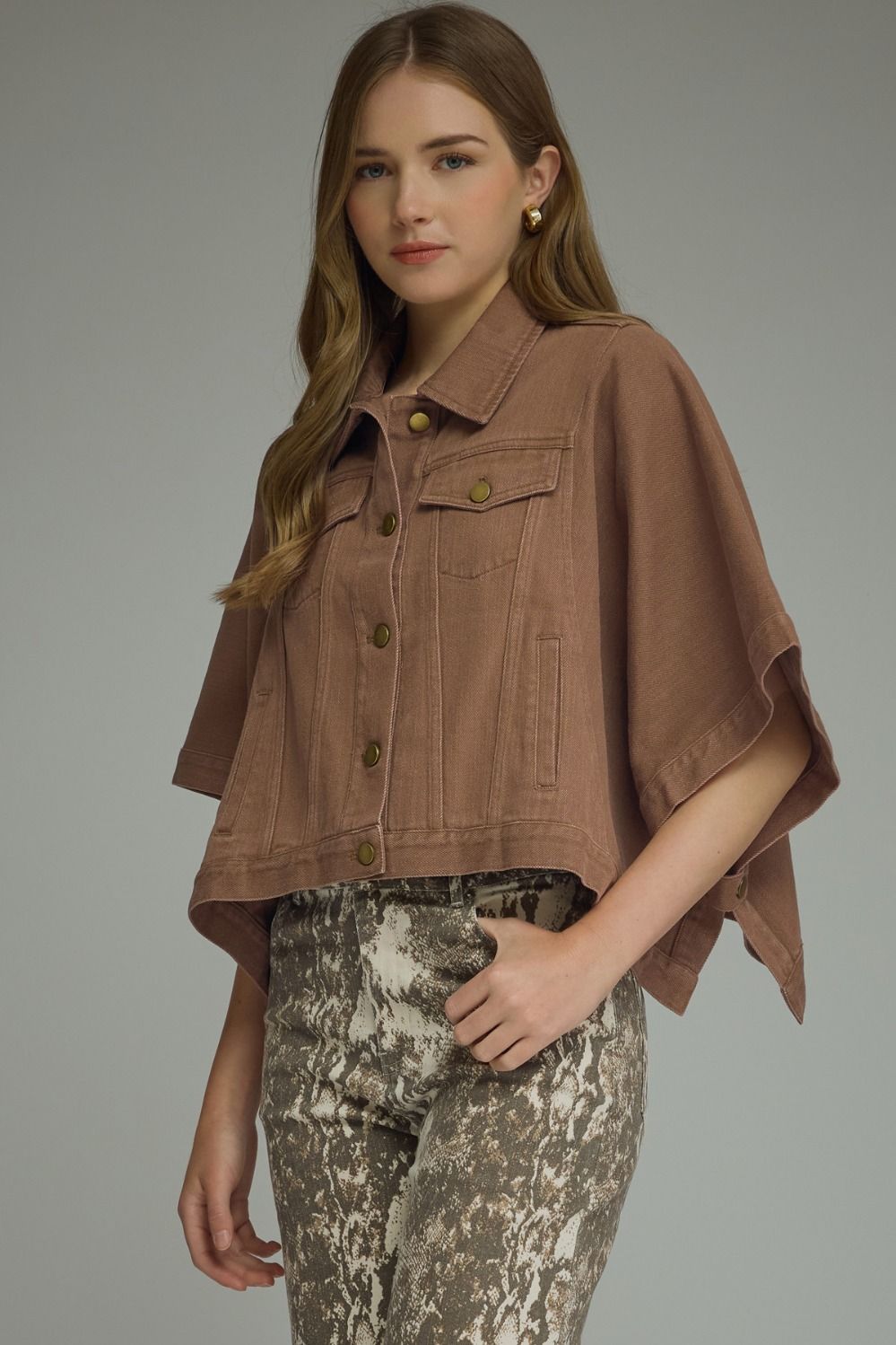 Cocoa Utility Denim Short-Sleeve Jacket