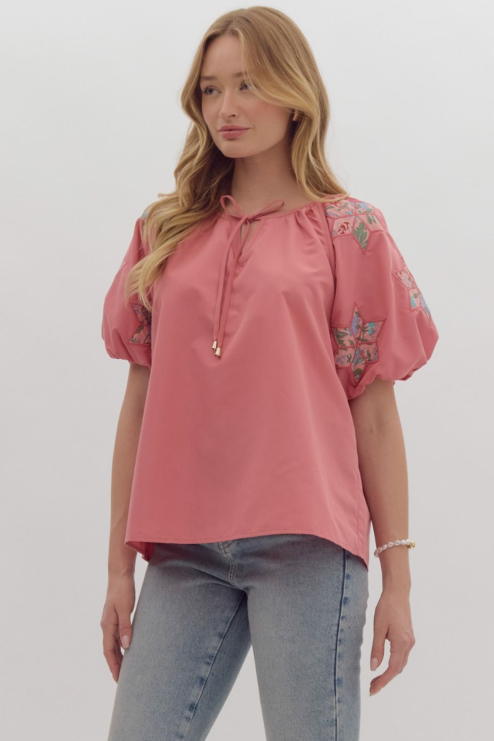 Mauve Patch Embroidered Sleeve Top
