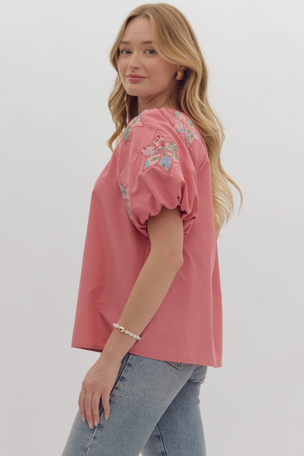 Mauve Patch Embroidered Sleeve Top